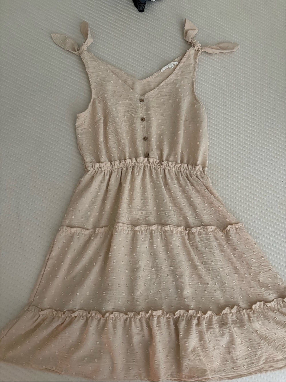 Lucky Brand Cream Tie-Shoulder Tiered Sundress